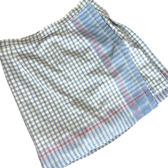Liz Claiborne Pants - 90s Vintage Liz Claiborne Petites Pink White Blue 100% Cotton Plaid Skort Sz16